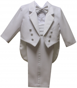 BOYS CHRISTENING TUXEDO W/ TAIL & COMMAND BAND (WHITE)